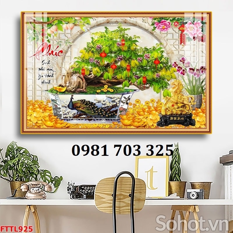 Tranh gạch hoa đào trang trí