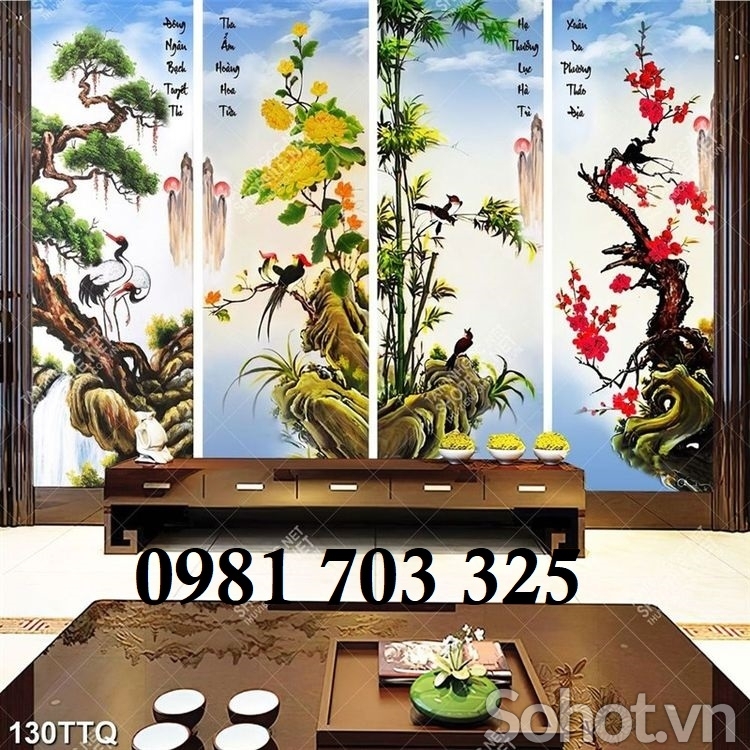 Tranh gạch 3D phong thủy tứ quý