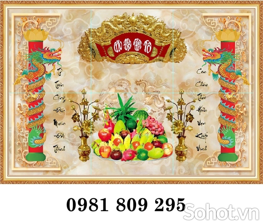 Tranh gạch cửu huyền thất tổ 3d phòng thờ