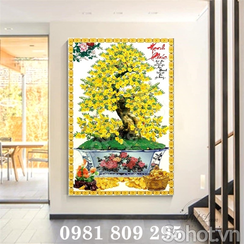 Tranh ốp tường 3d hoa mai , gạch tranh