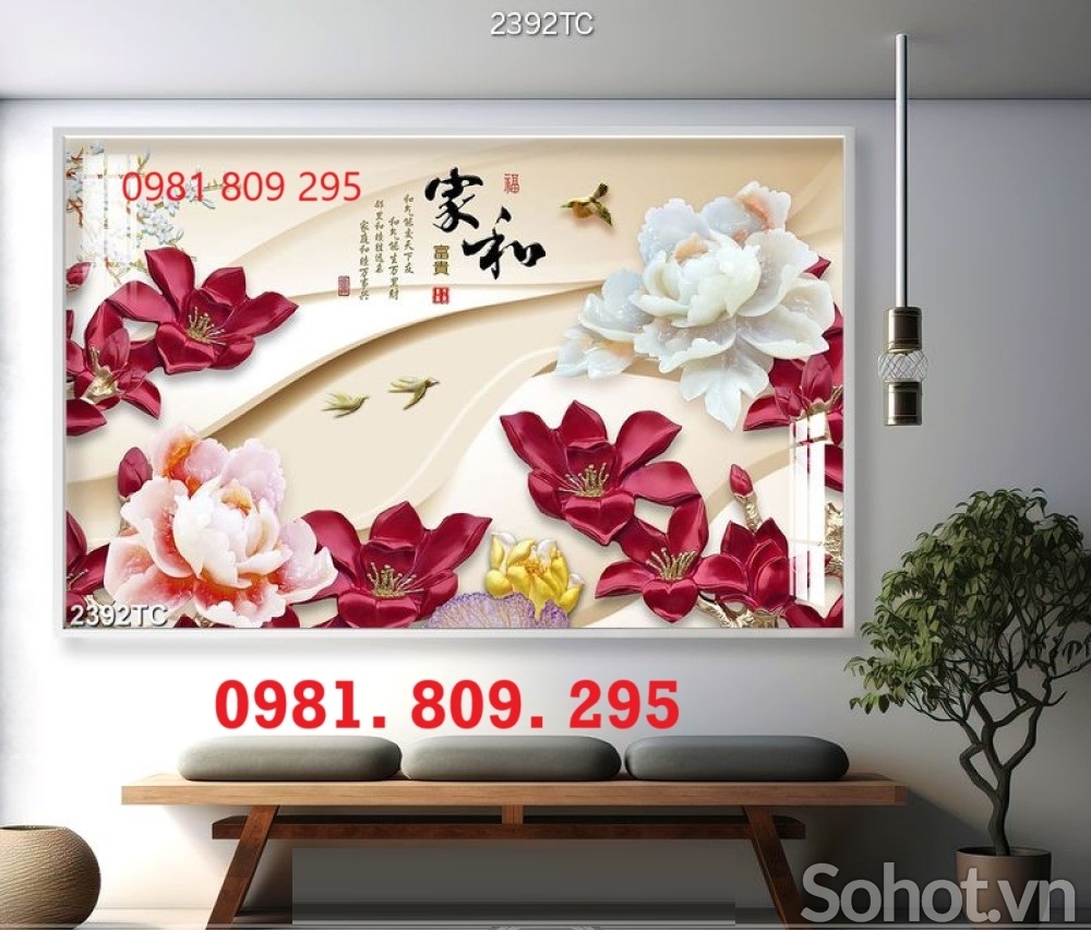 Tranh 3d , gạch trang trí , gạch ốp tường hoa mẫu đơn