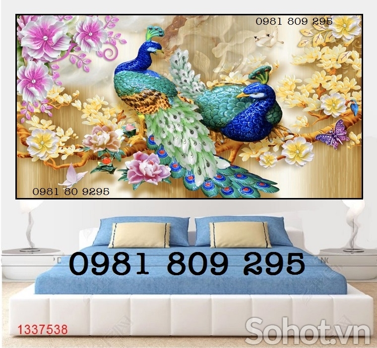 Tranh gạch men - tranh 3d chim công