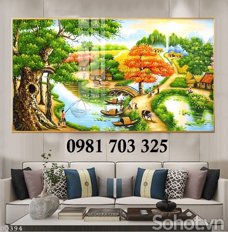 Tranh gạch phong cảnh đồng quê dán tường