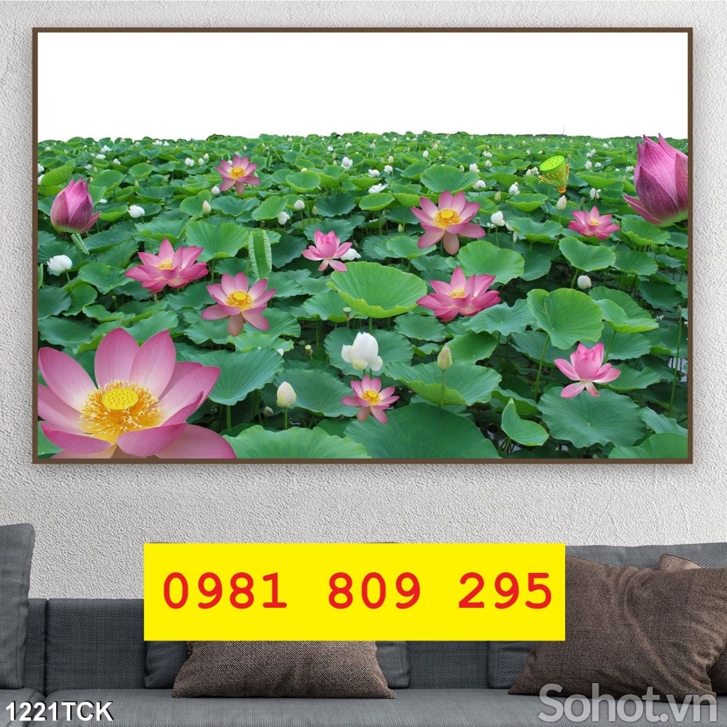 Gạch tranh 3d hoa sen ốp phòng khách JH7686