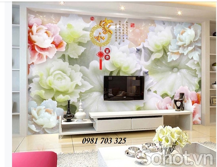 Tranh hoa mẫu đơn, gạch tranh 3D