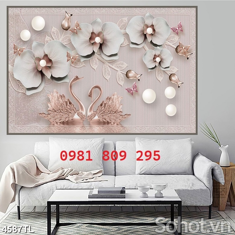 Tranh gạch thiên nga 3d hoa đẹp HN9399