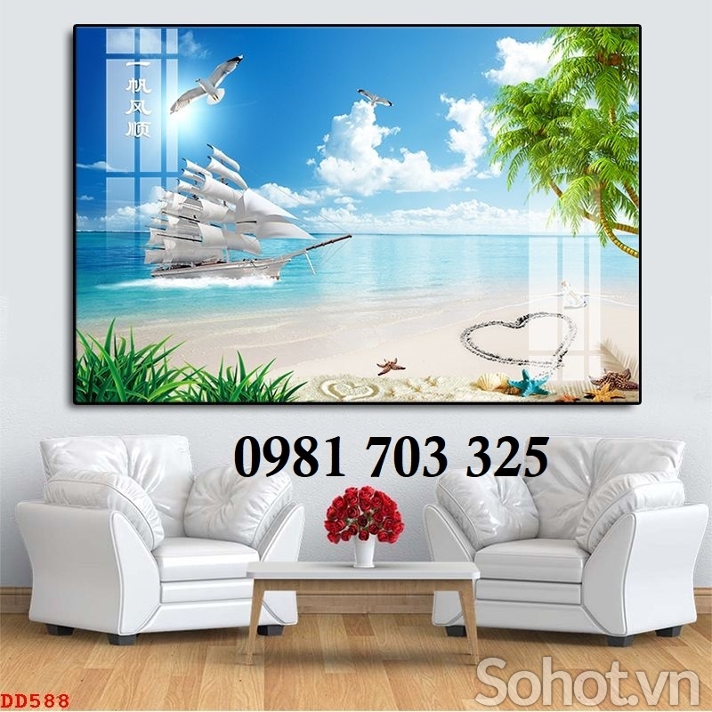 Gạch tranh phong cảnh biển trang trí tường