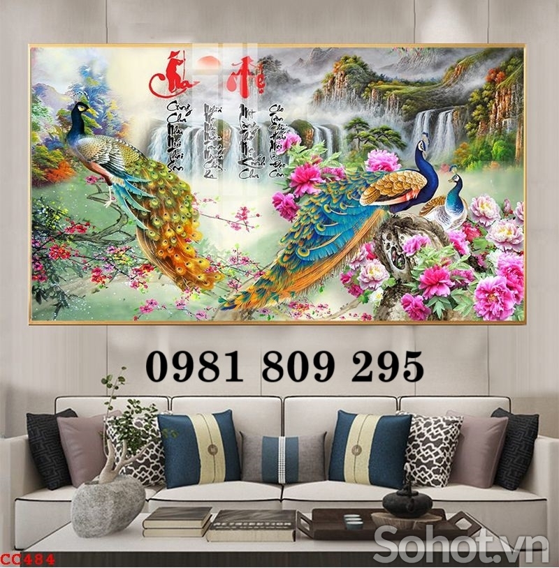 Tranh gạch ốp tường chim công 3d