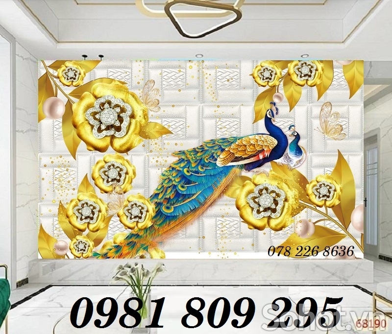 Gạch tranh con công trang trí 3d