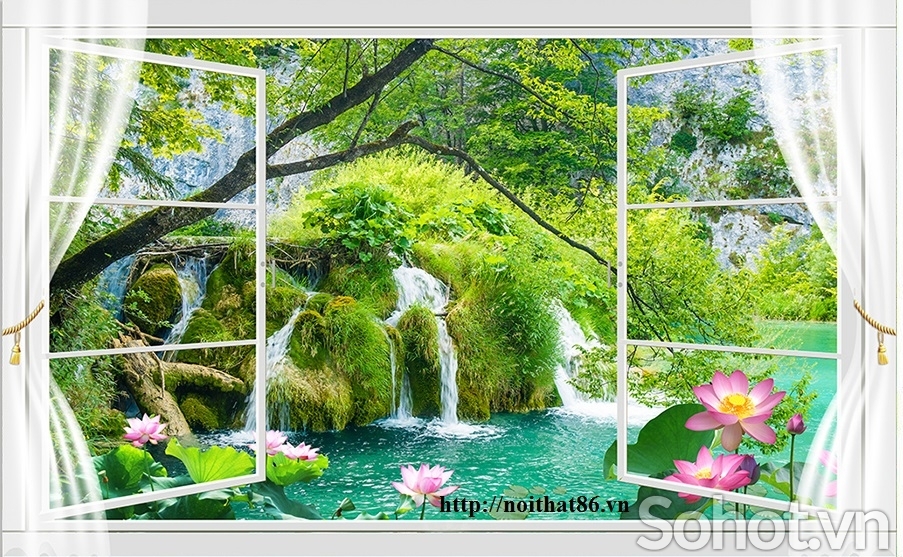 Gạch tranh cửa sổ ốp tường phòng khách