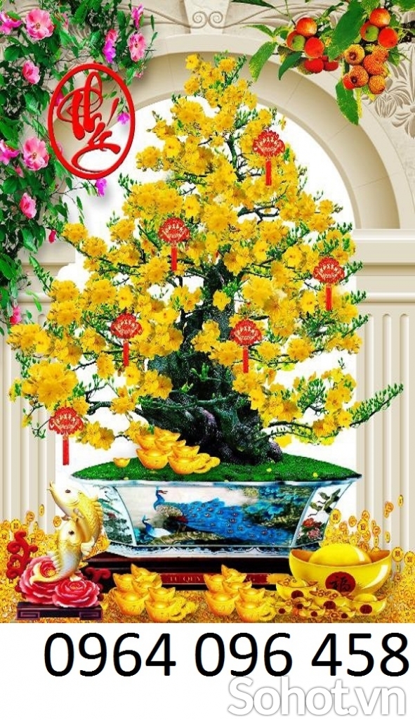 tranh gạch 3d chậu mai - XV56