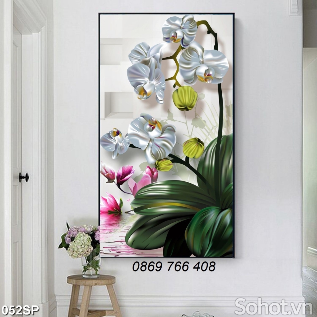 Tranh treo tường phòng khách-Gạch tranh hoa lan 3d