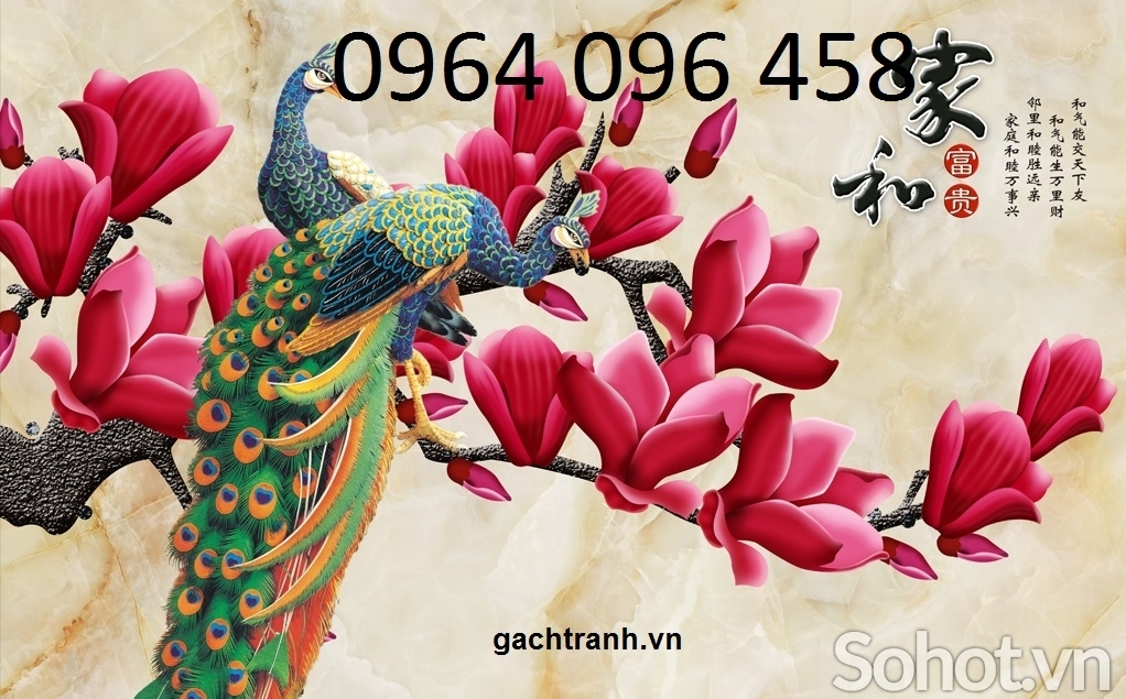Tranh gạch ốp tường 3d chim công - 522SP