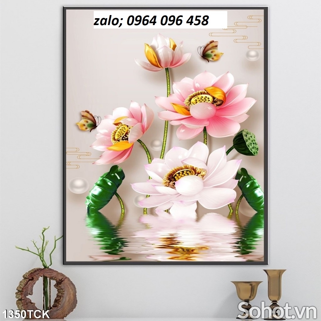 Tranh gạch men 3d dán tường hoa sen - CBVC3