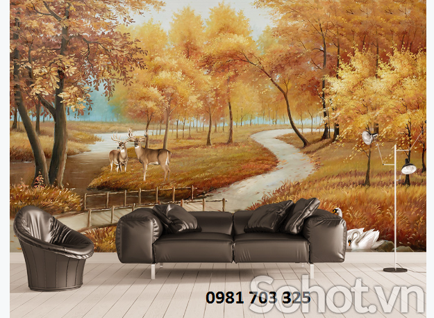 Tranh gạch men 3D phong cảnh mùa thu