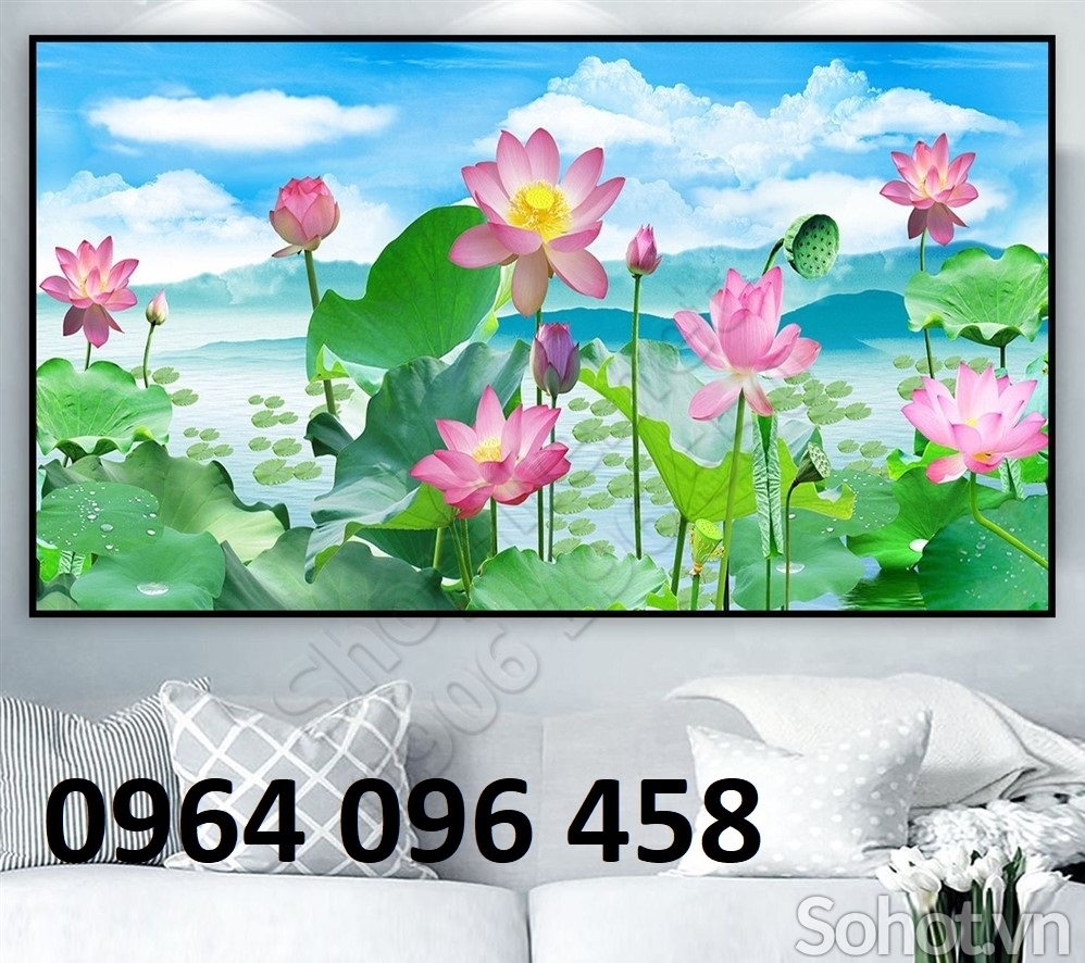 Tranh hoa sen 3d - tranh gạch 3d hoa sen - CNV4