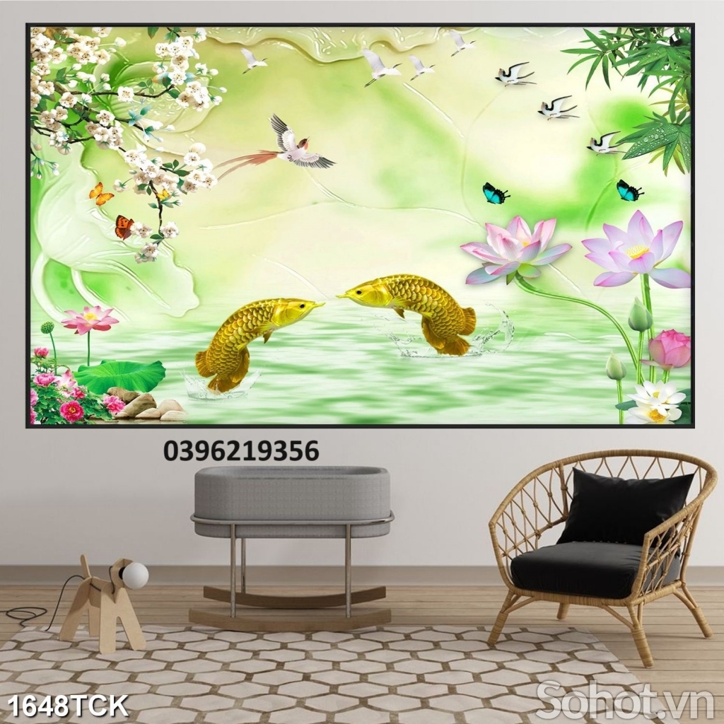 Tranh hoa sen đẹp trang trí 3D