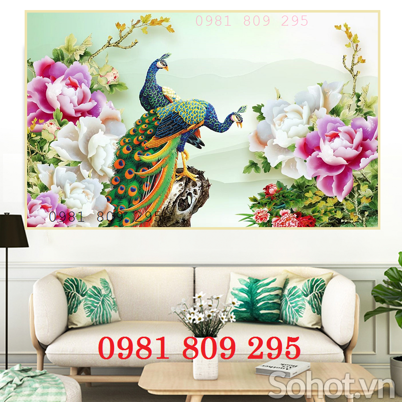 Tranh gạch men , gạch 3d trang trí chim công
