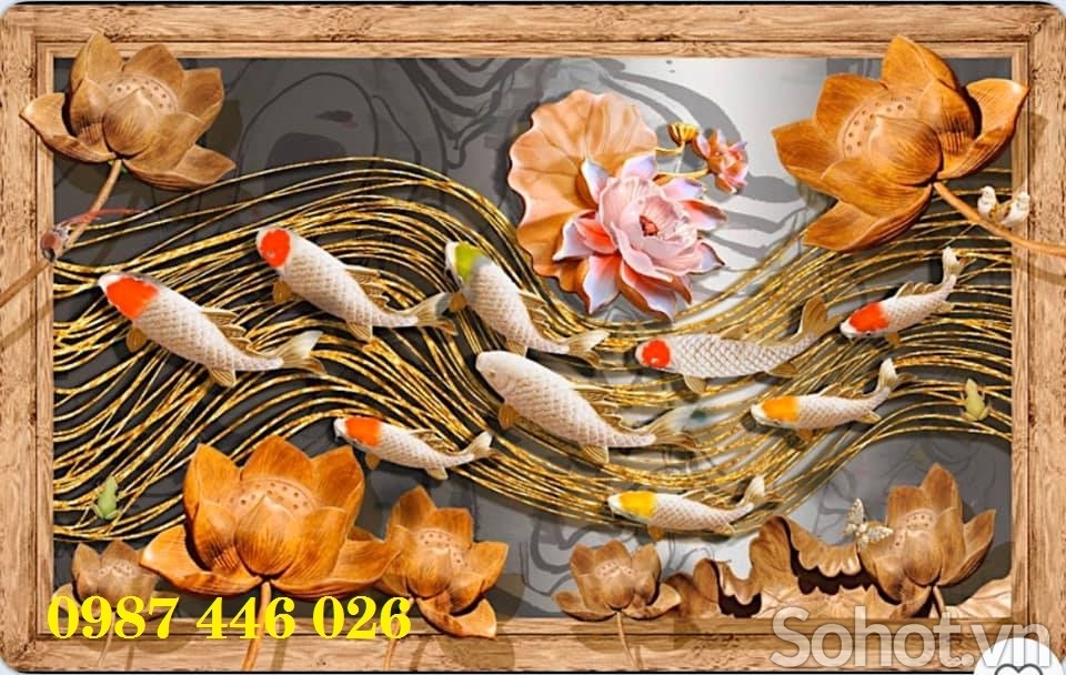 Tranh gạch men cửu ngư đồ quần hội