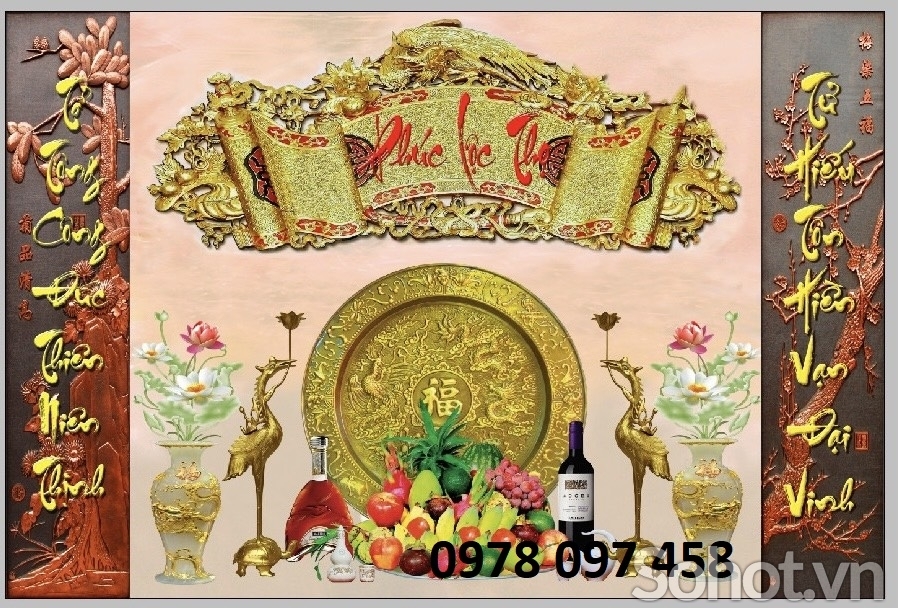 Tranh gạch men 3D - phòng thờ gia tiên