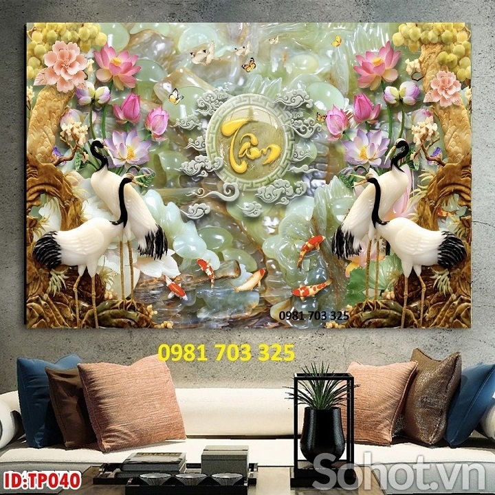 Gạch tranh 3D chim hạc đẹp