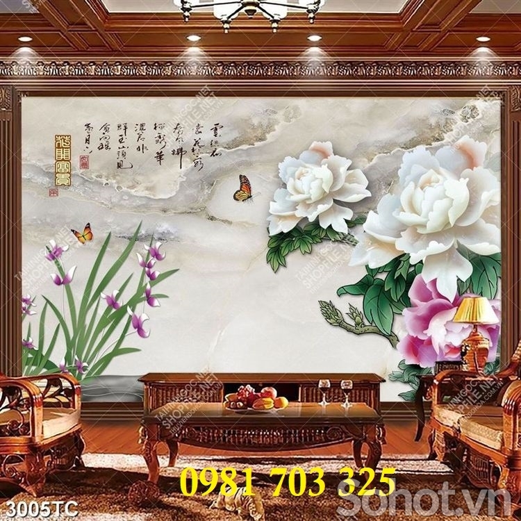 Gạch tranh 3d hoa mẫu đơn đẹp