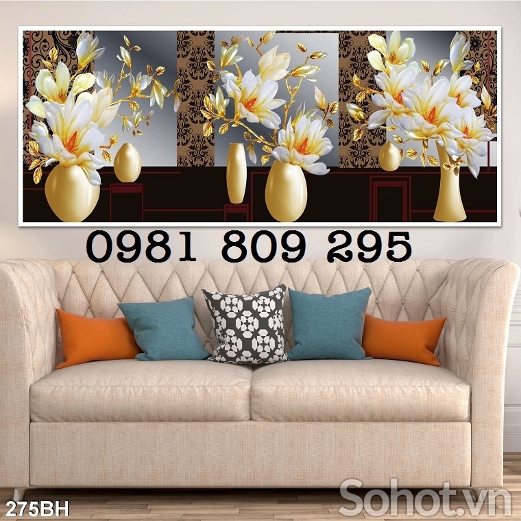 Tranh gạch 3d bình hoa ốp phòng bếp