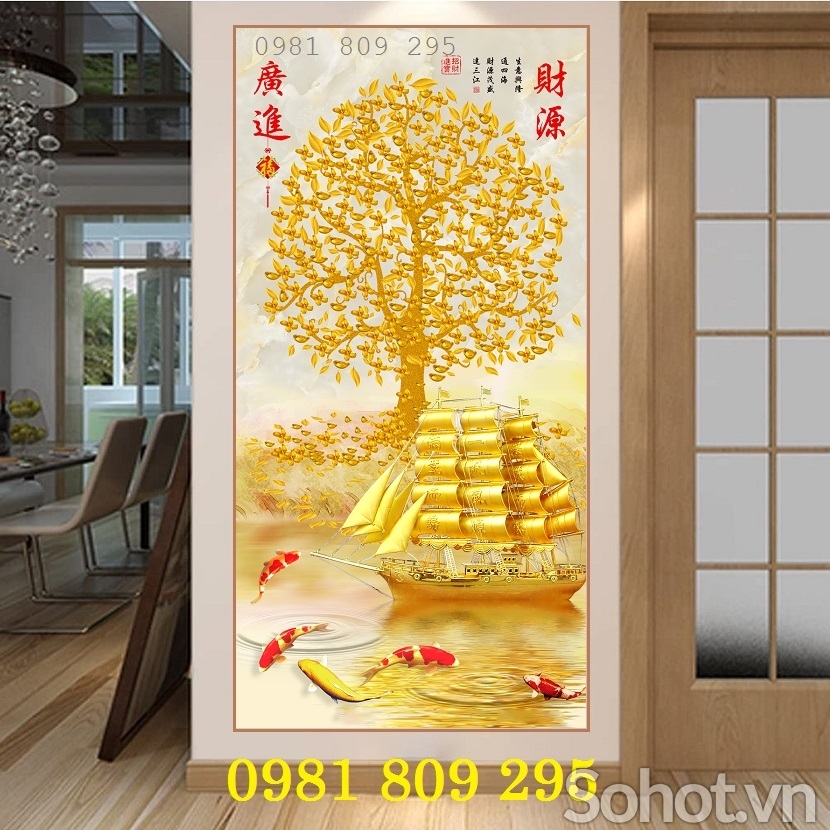 Tranh gạch ốp tường , tranh trang trí cây kim tiền 3d