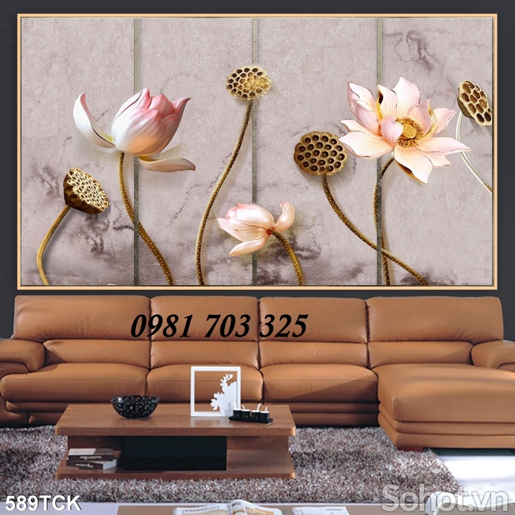tranh hoa sen- tranh gạch men 3D