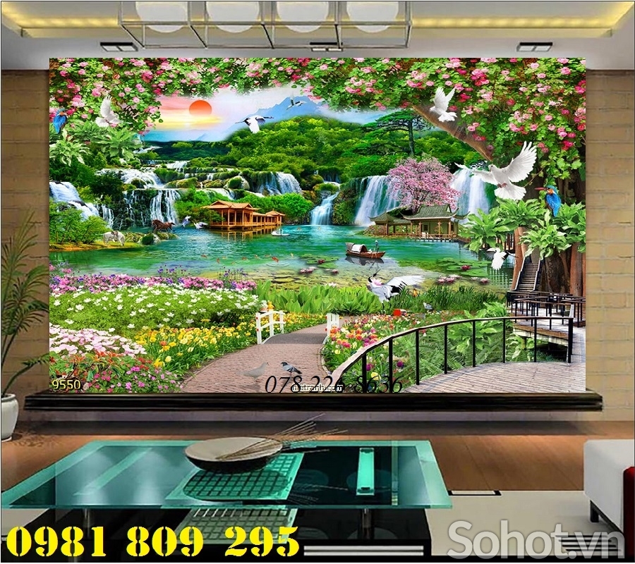 Tranh 3d - gạch tranh 3d ốp tường phòng khách JP422