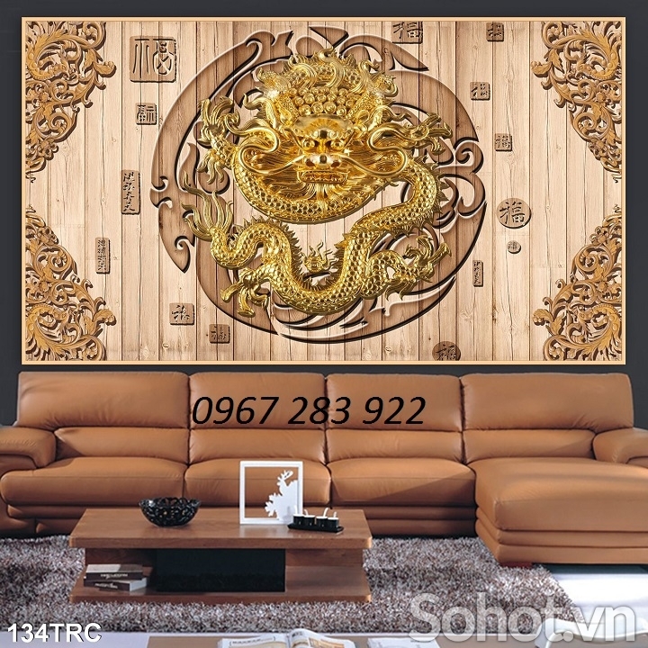 Gạch tranh phong thủy rồng vàng 3d- Tranh phòng thờ