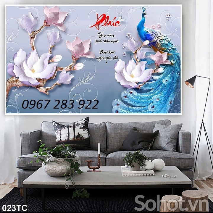 Gạch men 3d ốp tường chim công nghệ thuật
