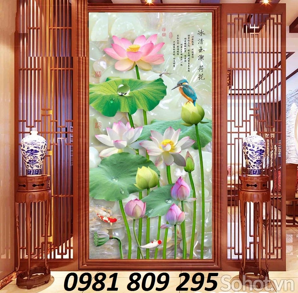 Tranh 3d chim công hoa ngọc vàng- gạch tranh