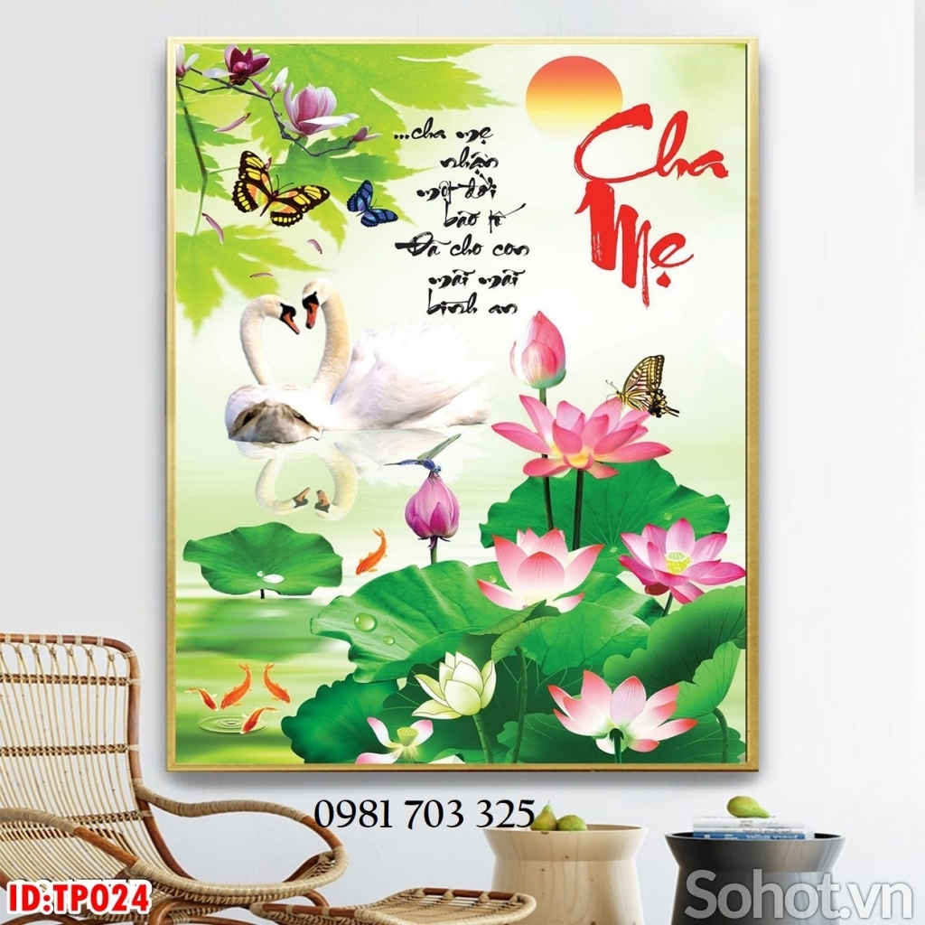 Tranh gạch 3D có câu thơ mẹ cha