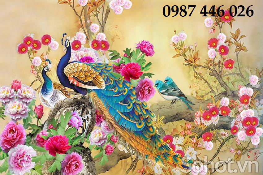 Tranh gạch men chim công 3d HP924