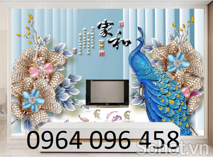 gạch tranh chim công 3d - CK77