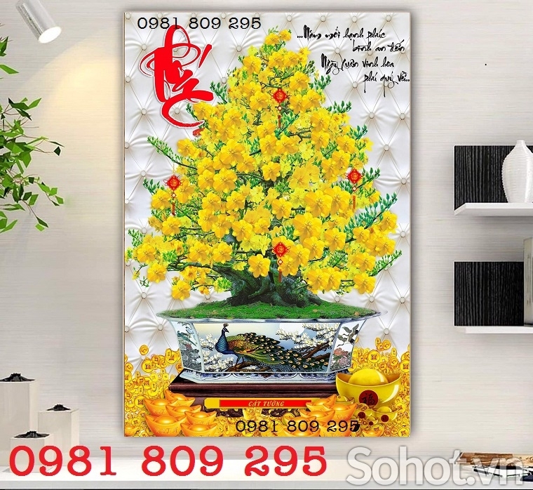 Tranh gạch hoa mai 3d khổ dọc chữ An Khang