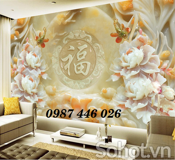Gạch tranh hoa 3d giả ngọc HP02383