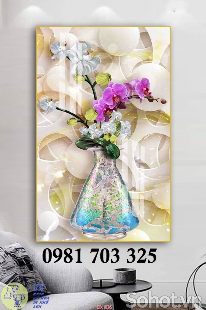 Tranh gạch bình hoa khổ đứng đẹp