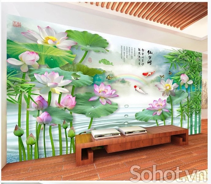 Gạch tranh đẹp hoa sen trang trí