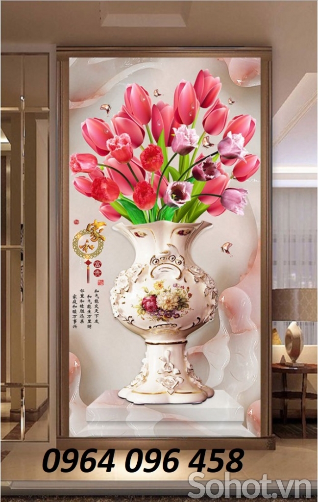 Tranh bình hoa tranh gạch 3d bình hoa RYU1