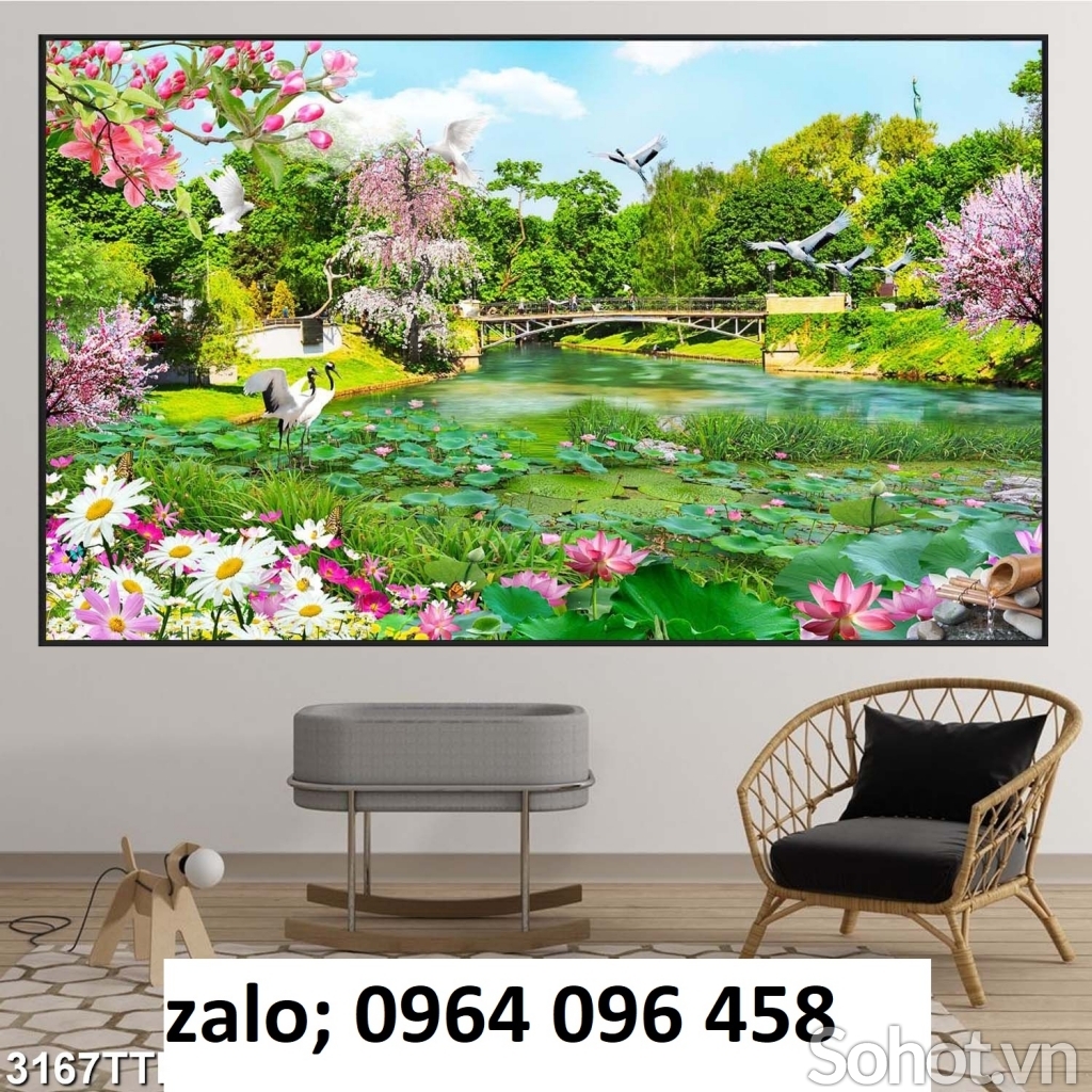 Gạch tranh 3d trang trí phòng thờ hoa sen - CKMB44