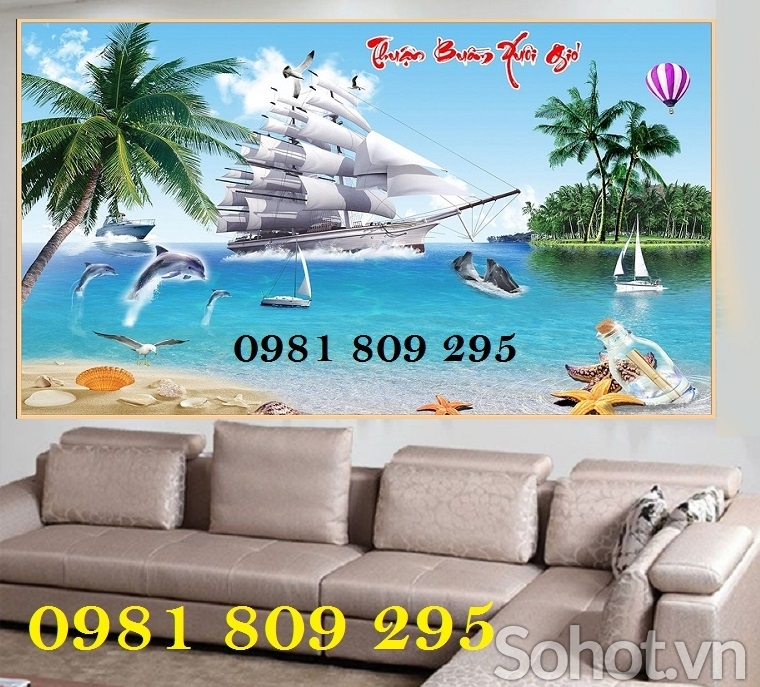 Tranh gạch trang trí thuyền buồm 3d
