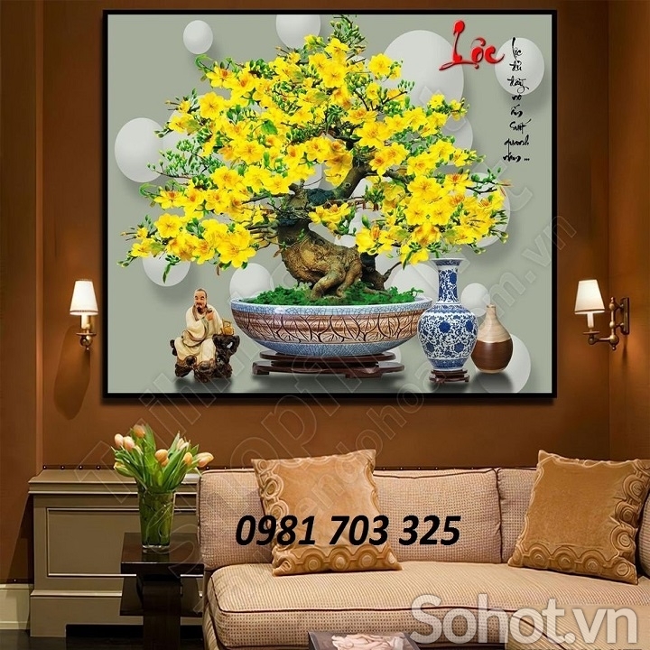 Tranh gạch 3d hoa mai trang trí