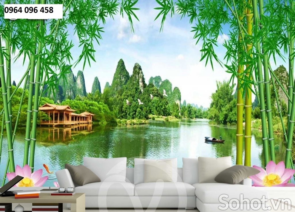 Tranh gạch cây tre trúc 3d phong cảnh - 77CV