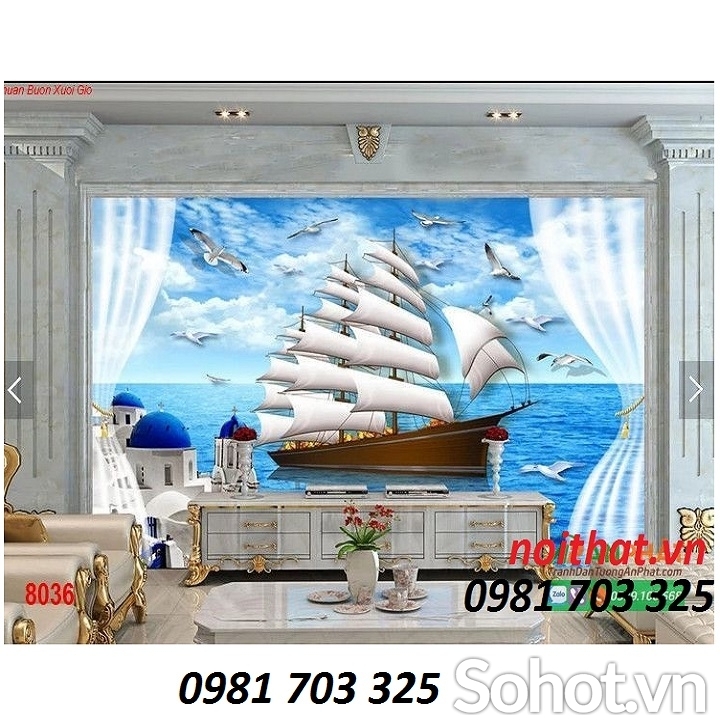 Tranh gạch thuyền buồm-tranh 3D