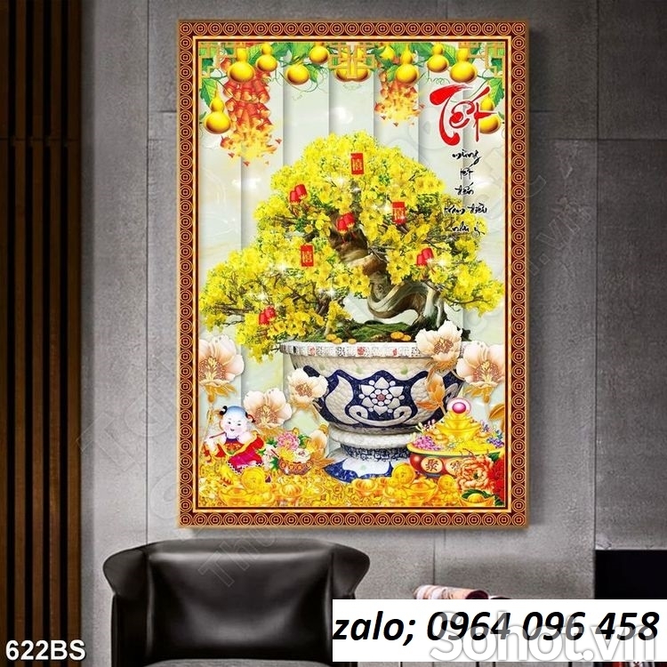 tranh gạch ốp tường 3d cây mai - SX54