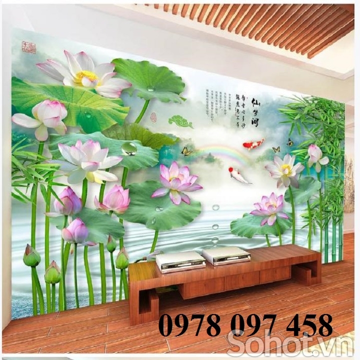 Tranh hoa sen 3D- tranh ốp tường