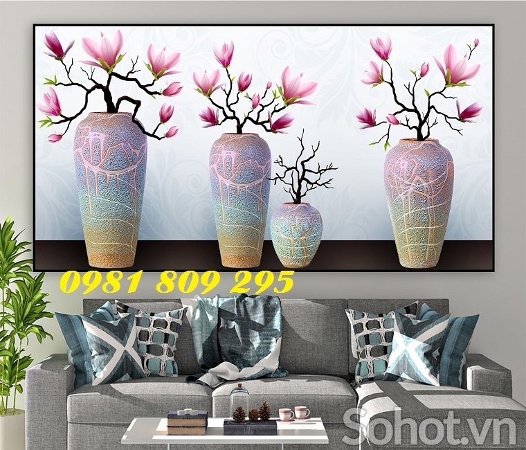 Gạch tranh 3d bình hoa ốp tường bếp