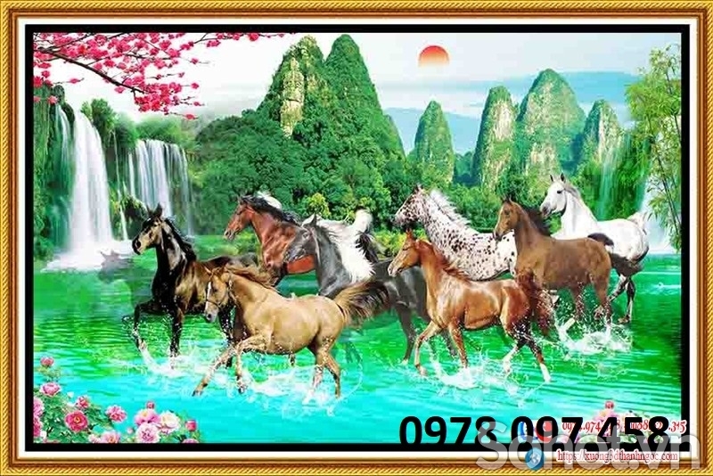 Gạch tranh dán tường họa tiết 8 chú ngựa